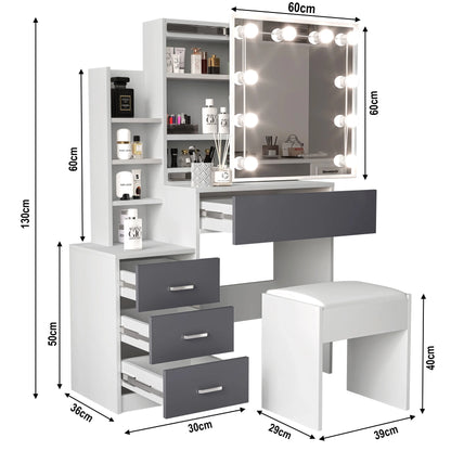 Hollywood Mirror Dressing Table with Storage, Drawers Vanity Makeup Desk