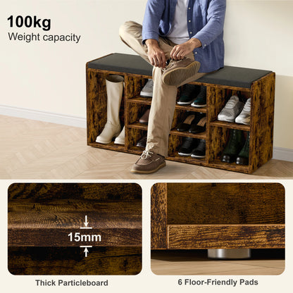 Hallway Shoe Storage Bench With Cushion & Adjustable Shelves