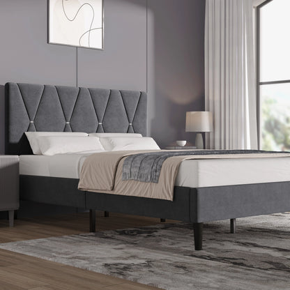 Velvet Upholstered Bed Frame Double & King Size with Headboard
