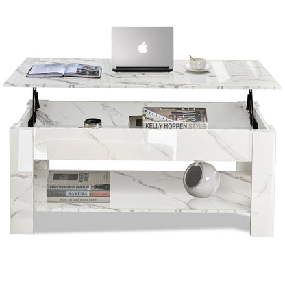 High Gloss Lift Top Coffee Table With Hidden Storage Shelf