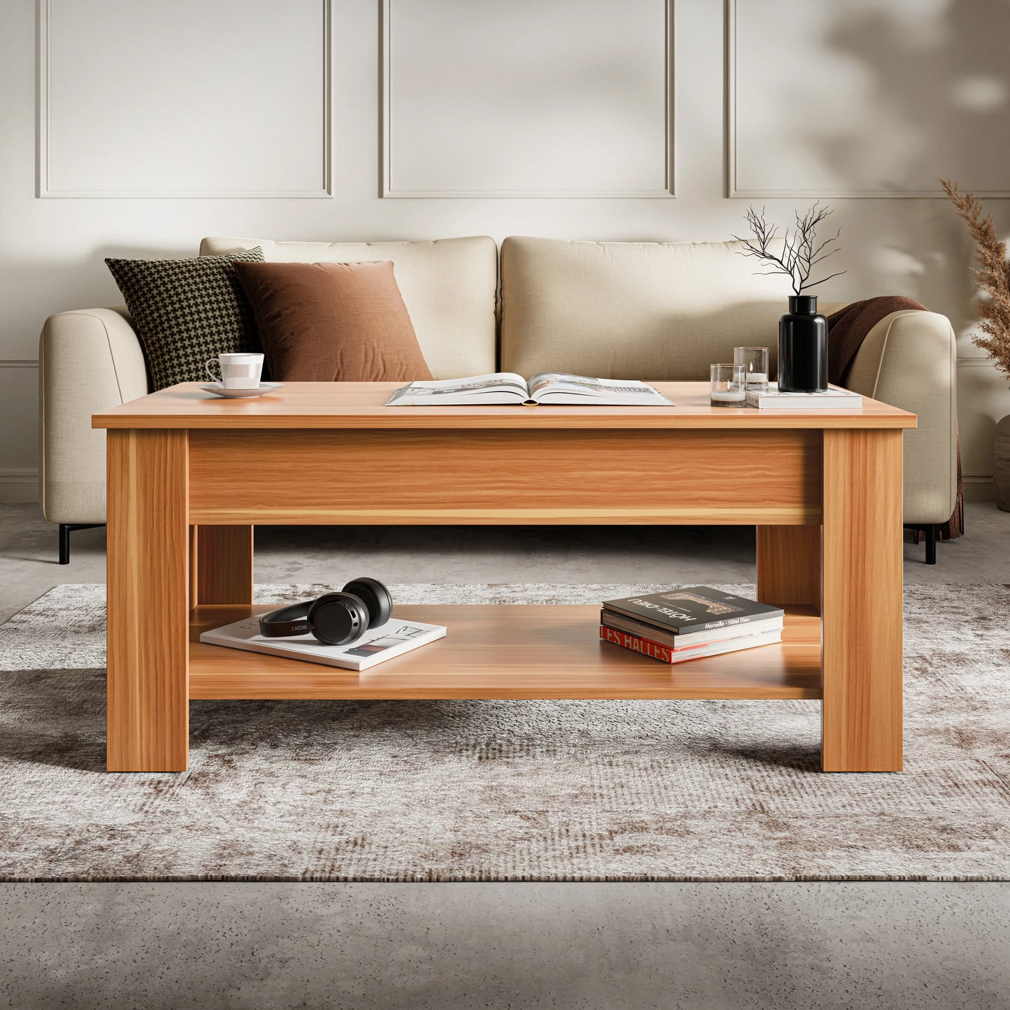 Lift top Coffee Table with Storage - Lift up Living Room Table 100cm