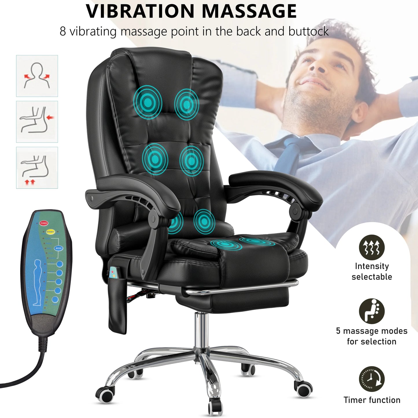 Massage Office Chair with Footrest - Ergonomic Desk Chair