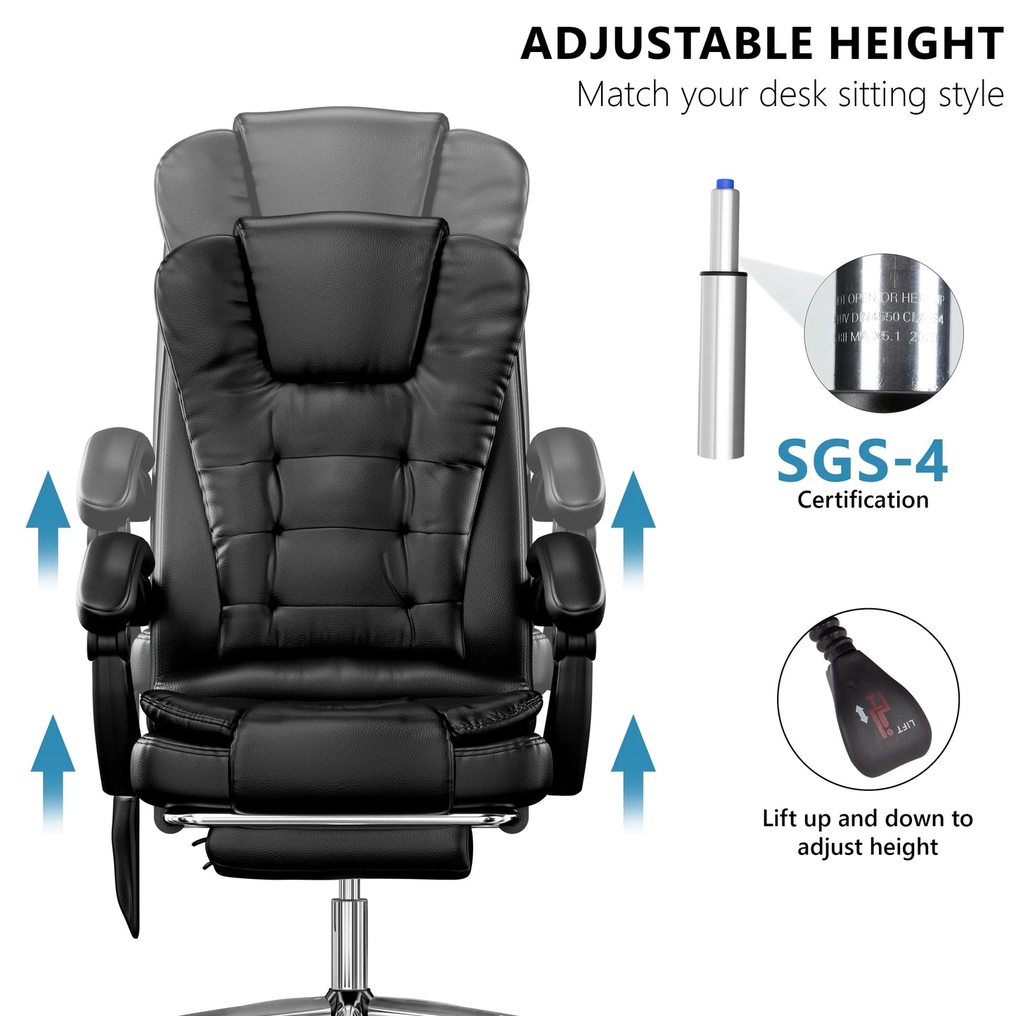 Massage Office Chair with Footrest - Ergonomic Desk Chair