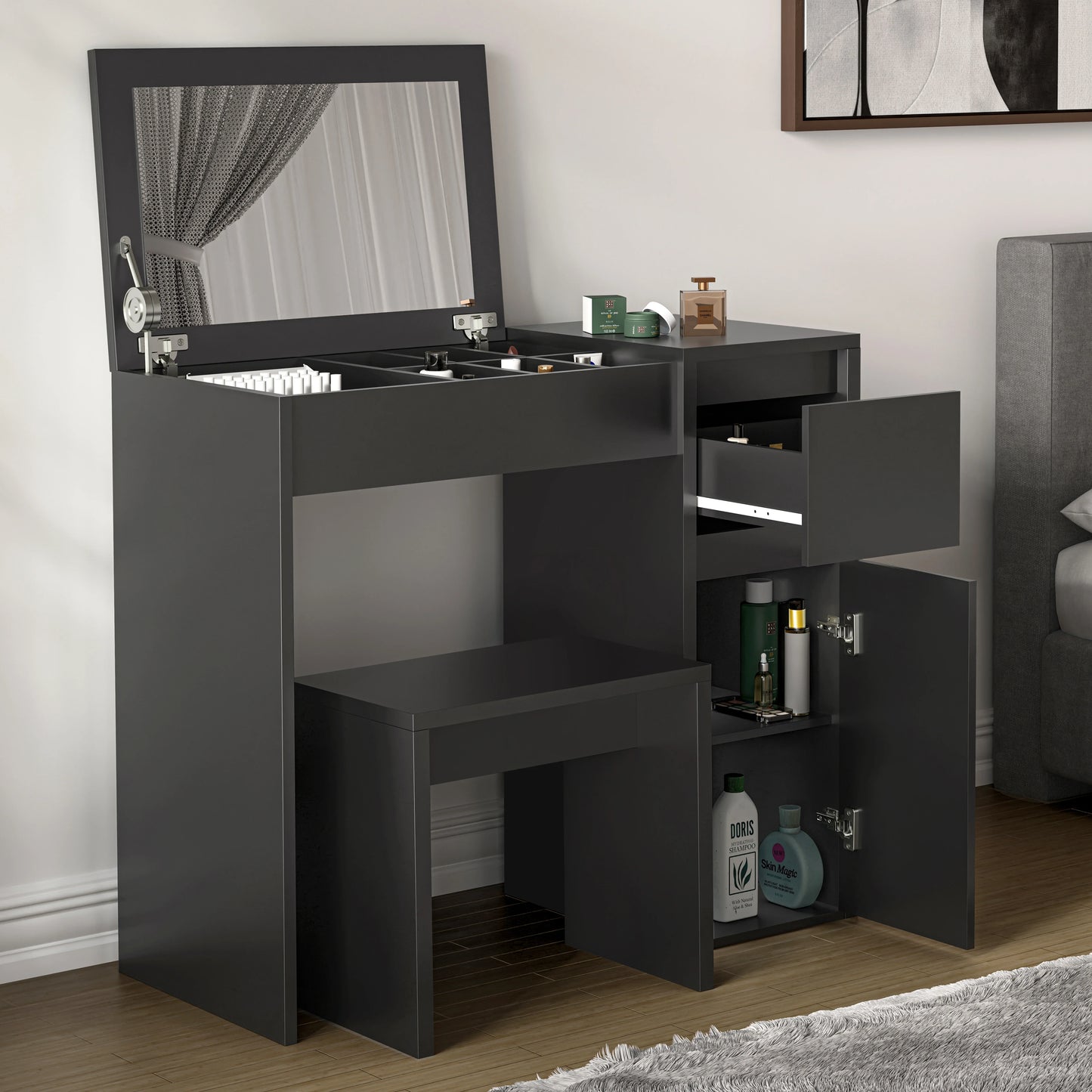 Dressing Table with Mirror and Storage - Makeup Vanity Desk for Girls