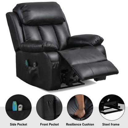 Electric Recliner Chair With Heat & Massage For Elderly - PU Leather