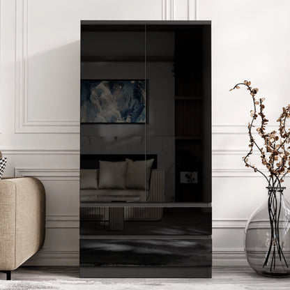 High Gloss 2 Door Wardrobe With Drawers And Hanging Space