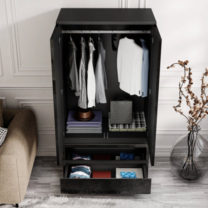 High Gloss 2 Door Wardrobe With Drawers And Hanging Space