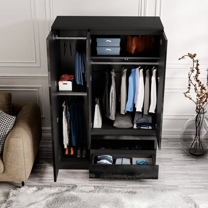 High Gloss 3 Door Wardrobe With Drawers And Shelves