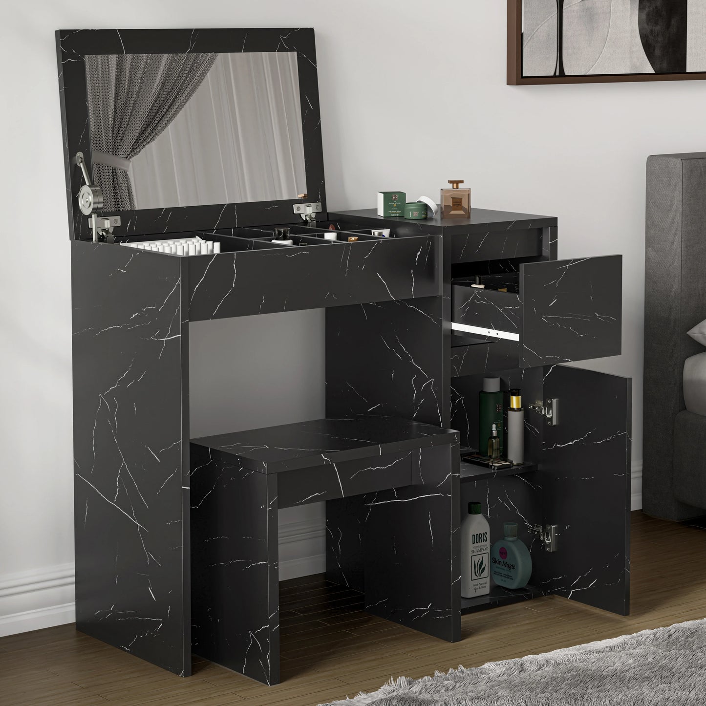 Dressing Table with Mirror and Storage - Makeup Vanity Desk for Girls