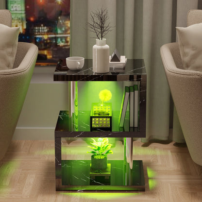 Small Sofa Side Table with Storage & LED - High Gloss End Table
