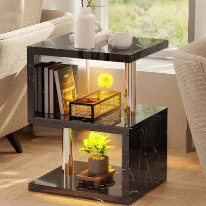 Small Sofa Side Table with Storage & LED - High Gloss End Table