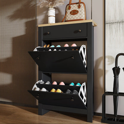 Modern Shoe Cabinet With Drawers | 2 Door Shoe Storage