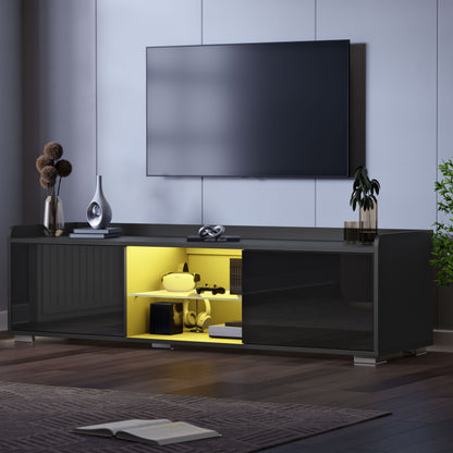 High Gloss LED TV Unit with Storage - Living Room TV Cabinet 140cm