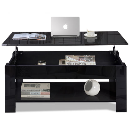 High Gloss Lift Top Coffee Table With Hidden Storage Shelf