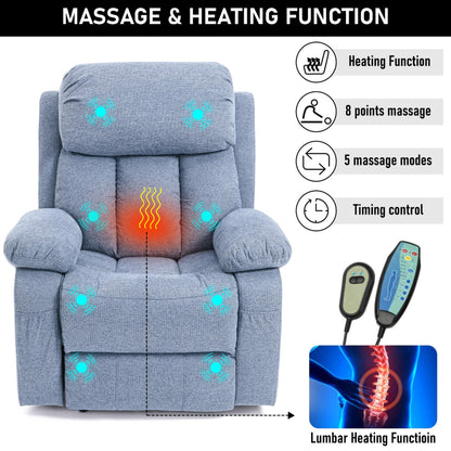 Fabric Recliner Chair With Heat And Massage - Armchair