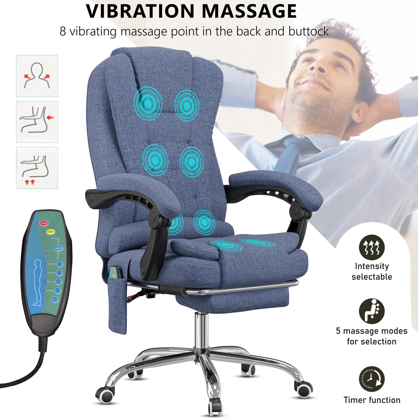 Massage Office Chair with Footrest - Ergonomic Desk Chair