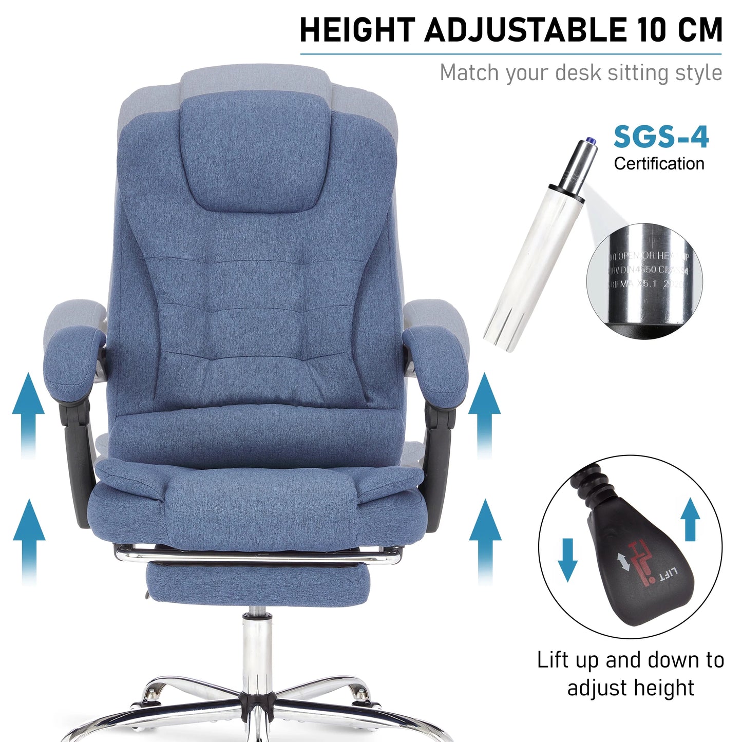 Executive Office Chair With Footrest - Ergonomic Reclining Desk Chair