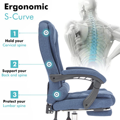 Executive Office Chair With Footrest - Ergonomic Reclining Desk Chair