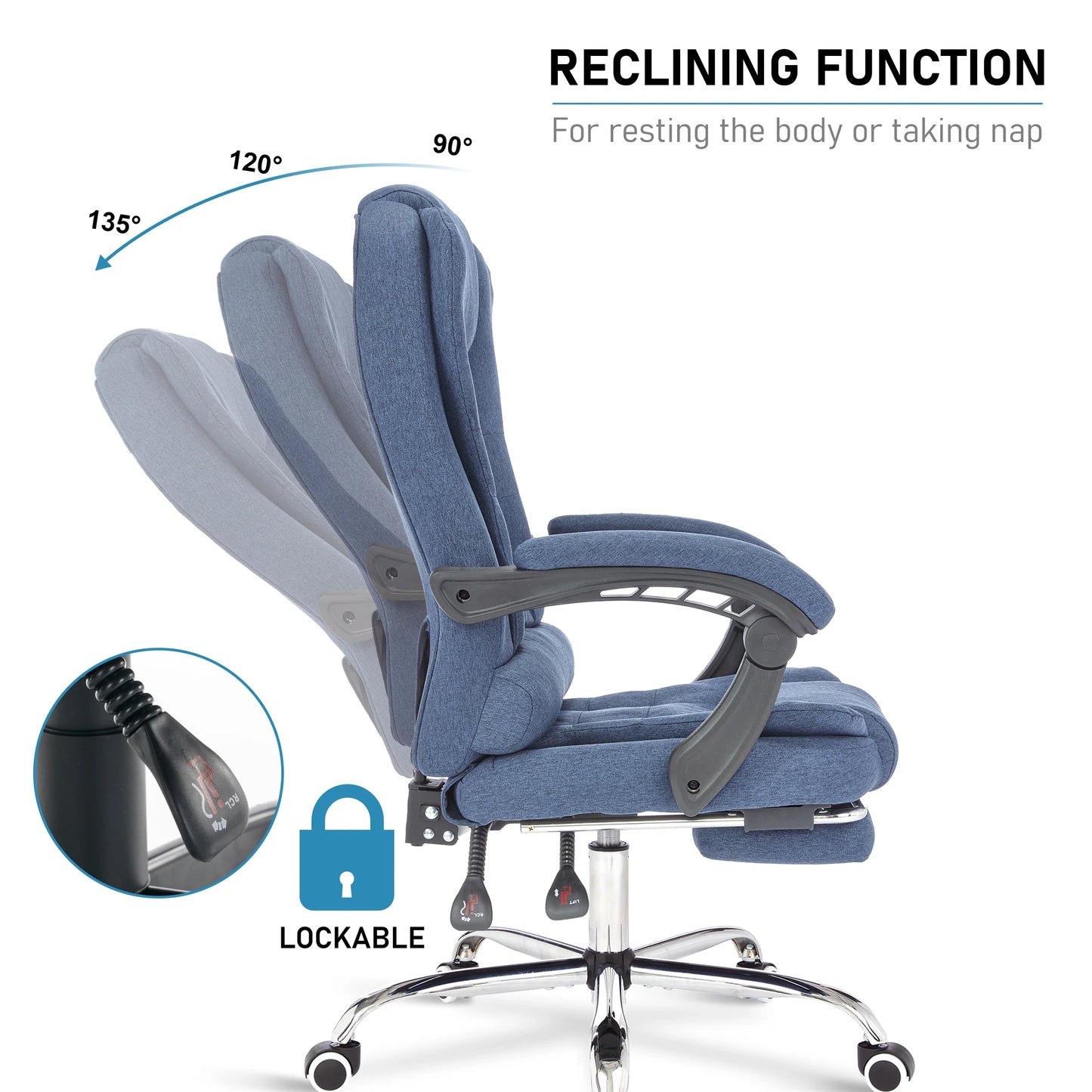 Executive Office Chair With Footrest - Ergonomic Reclining Desk Chair
