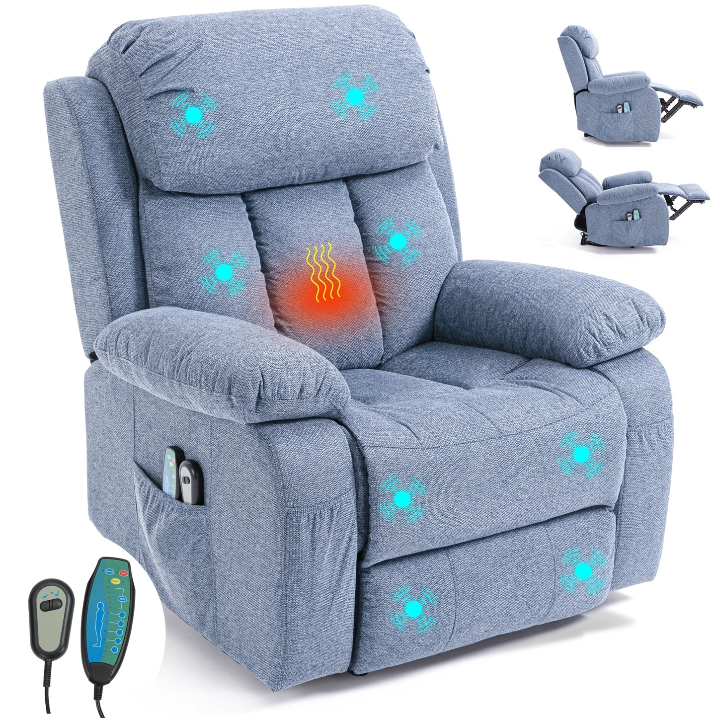 Fabric Recliner Chair With Heat And Massage - Armchair
