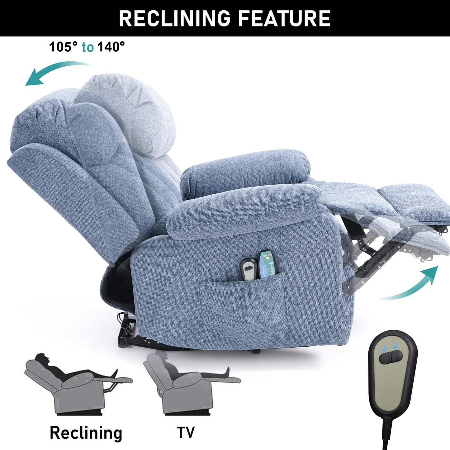 Fabric Recliner Chair With Heat And Massage - Armchair