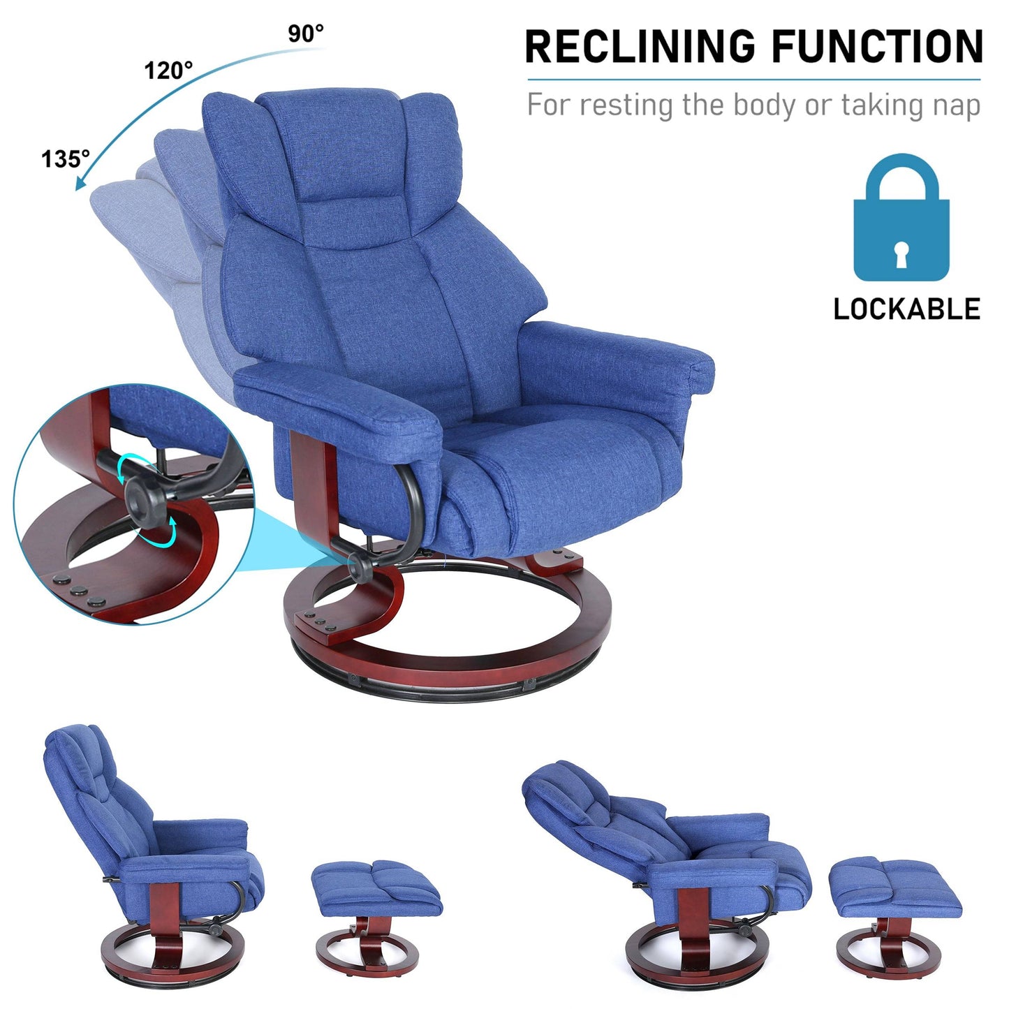 Swivel Recliner Chair with Footstool - Recliner Armchair