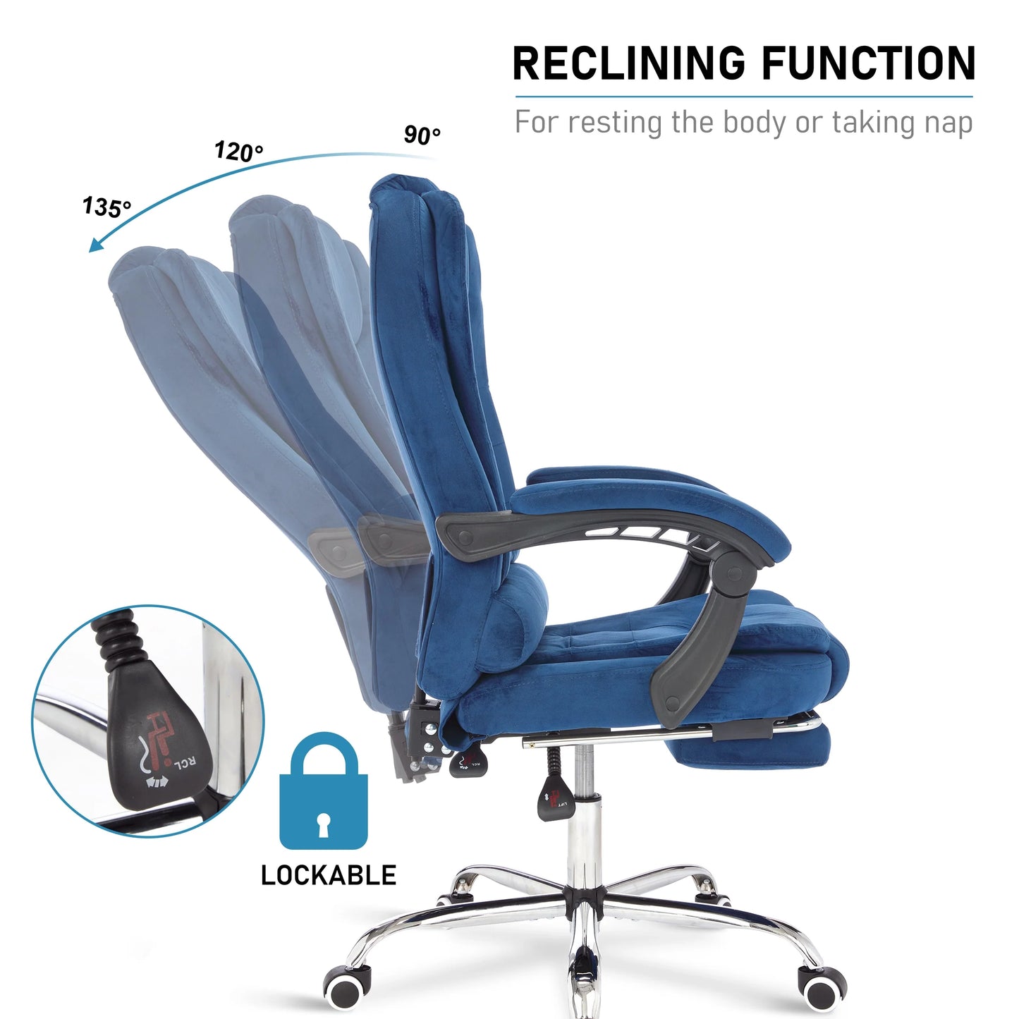 Executive Office Chair With Footrest - Ergonomic Reclining Desk Chair