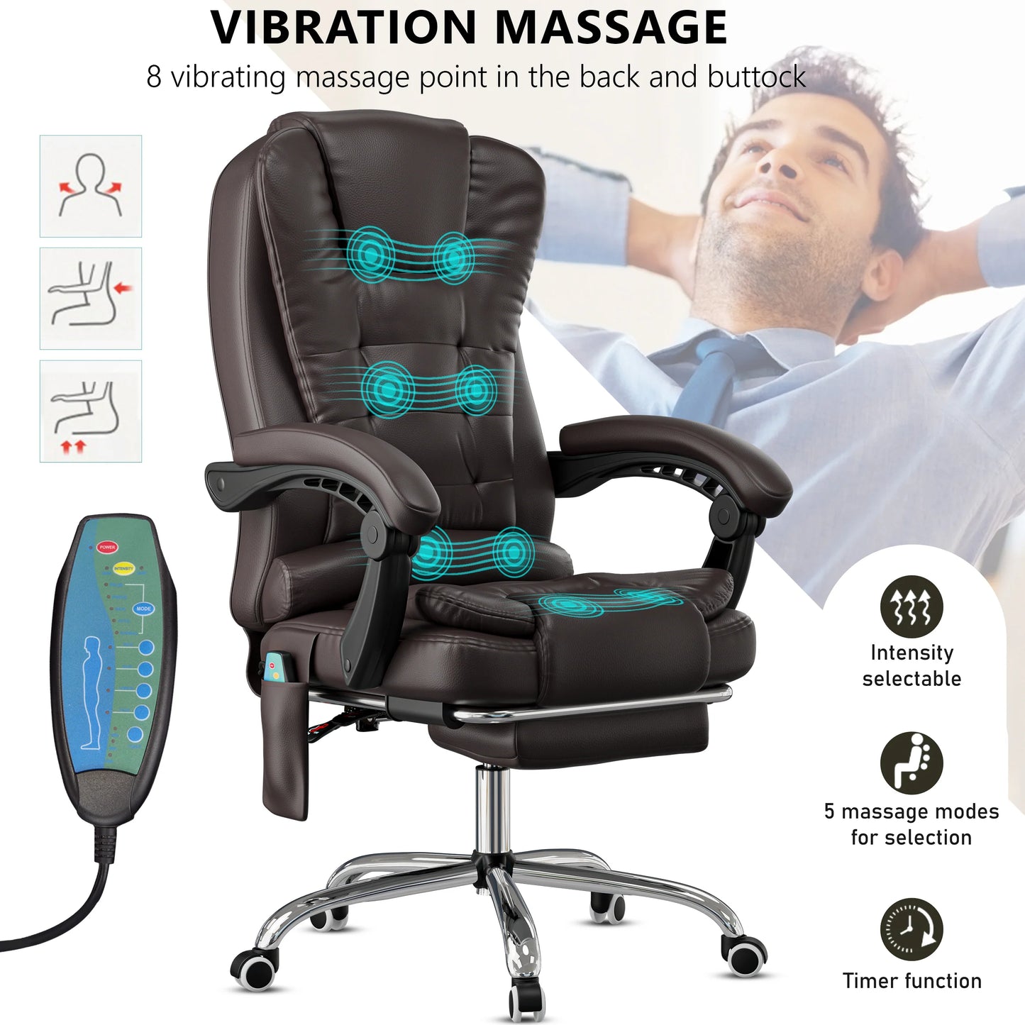 Massage Office Chair with Footrest - Ergonomic Desk Chair