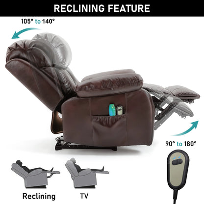 Electric Recliner Chair With Heat & Massage For Elderly - PU Leather
