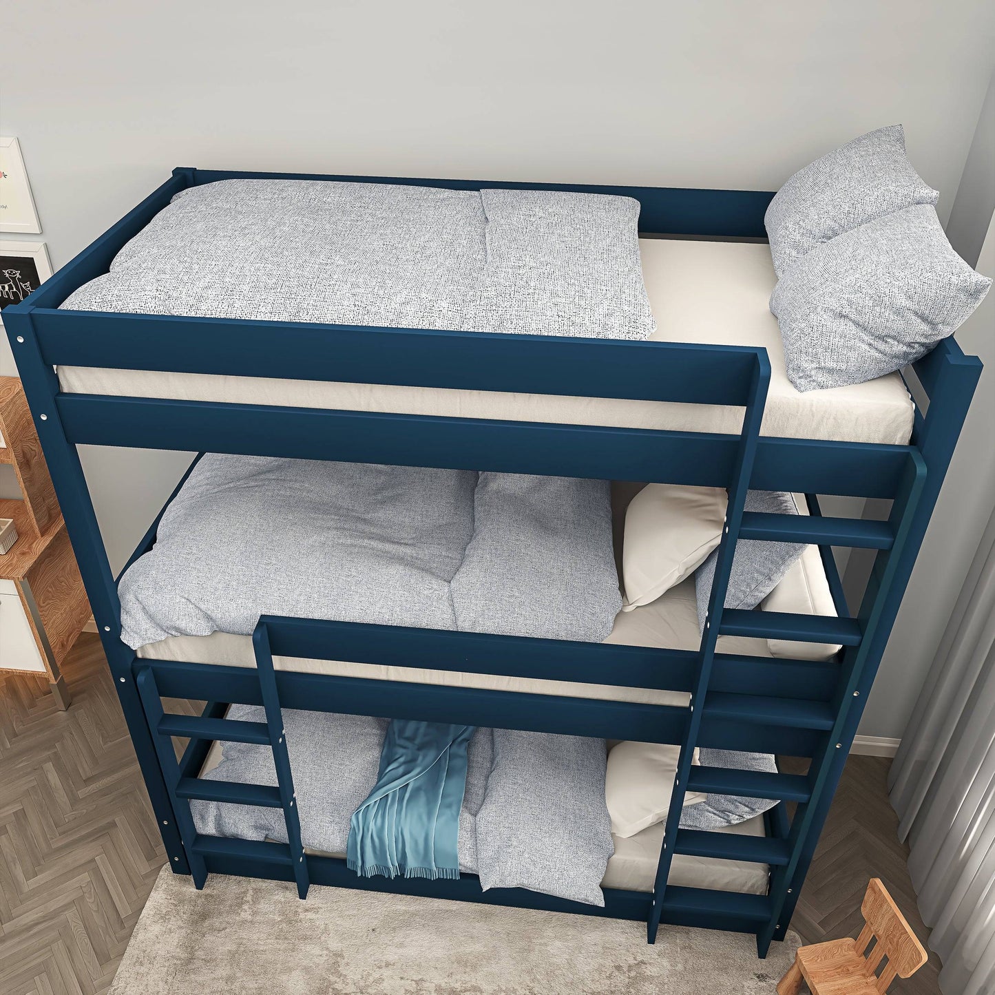 Wooden High Sleeper Triple Bunk Bed