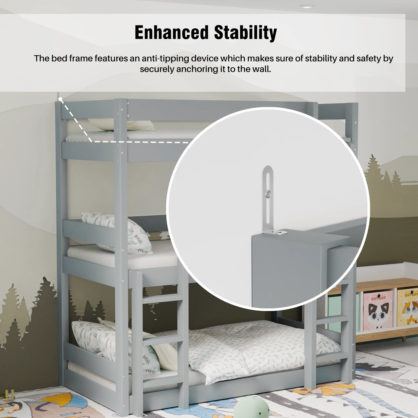 Wooden High Sleeper Triple Bunk Bed