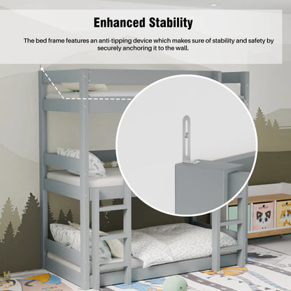 Wooden High Sleeper Triple Bunk Bed