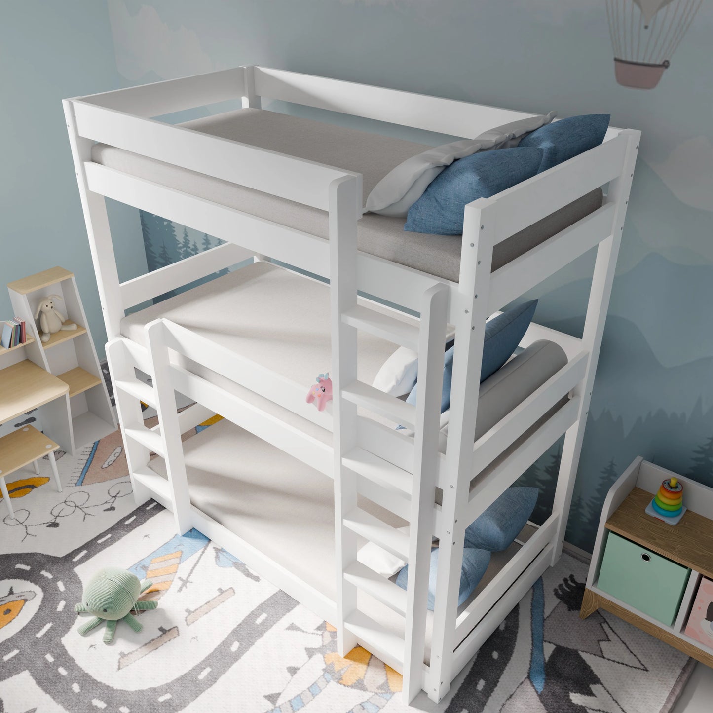 Wooden High Sleeper Triple Bunk Bed