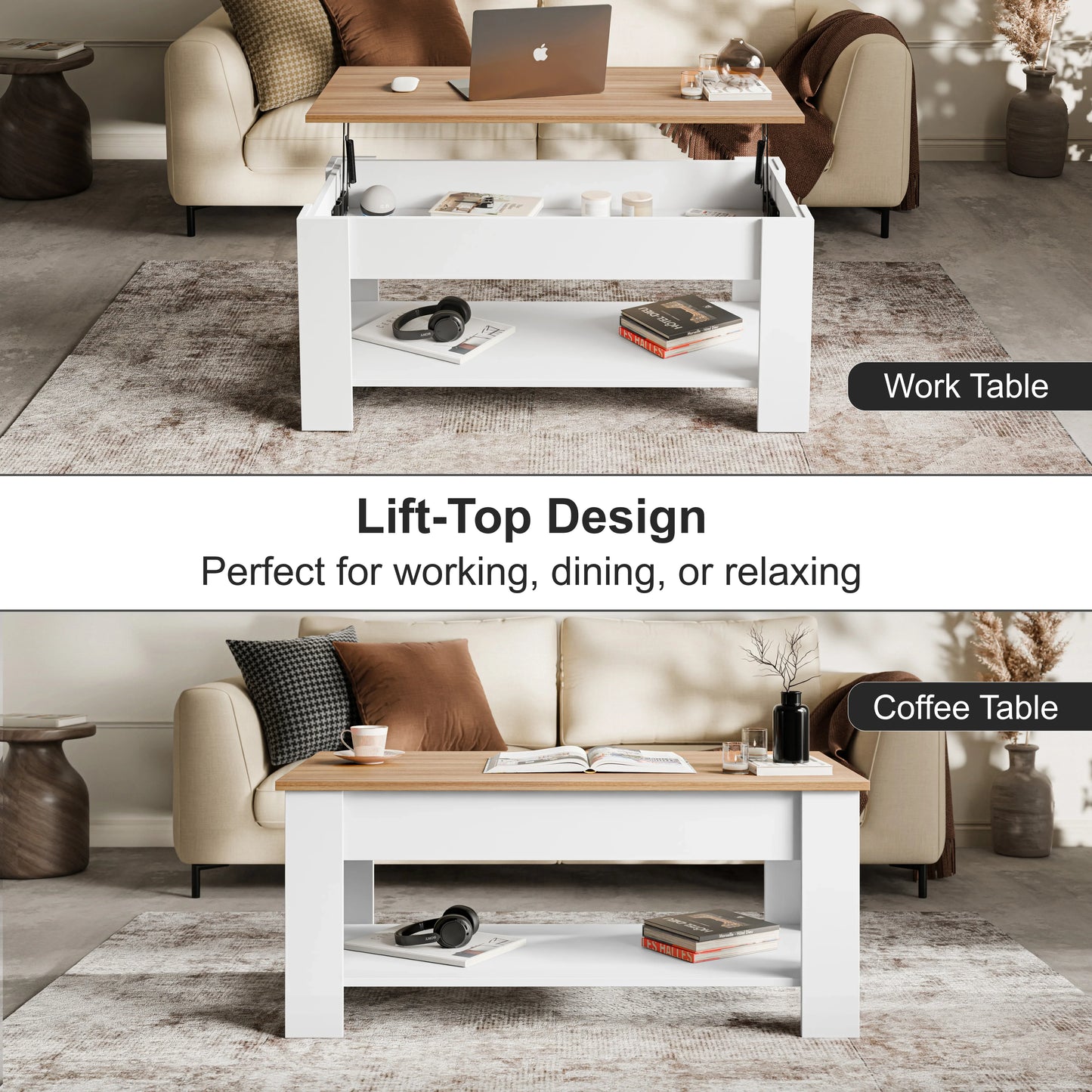 Lift top Coffee Table with Storage - Lift up Living Room Table 100cm
