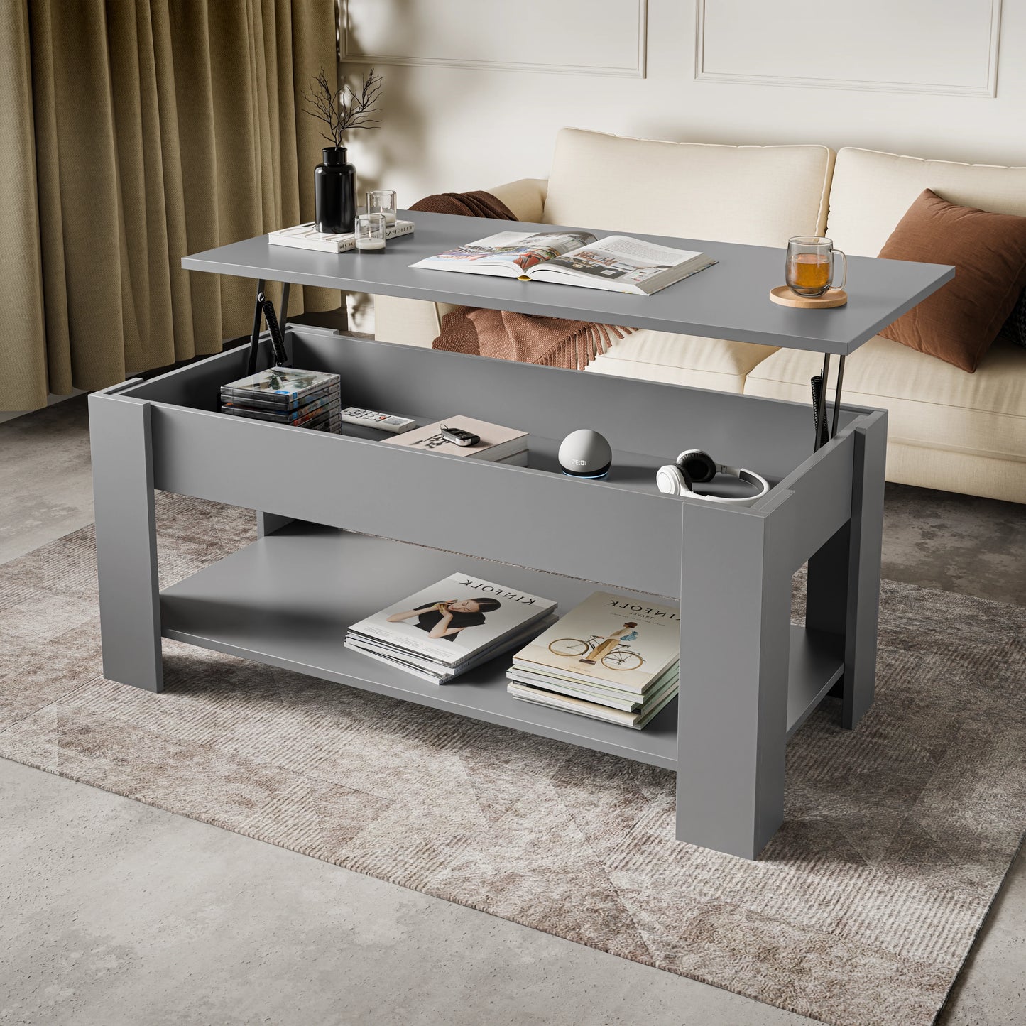Lift top Coffee Table with Storage - Lift up Living Room Table 100cm