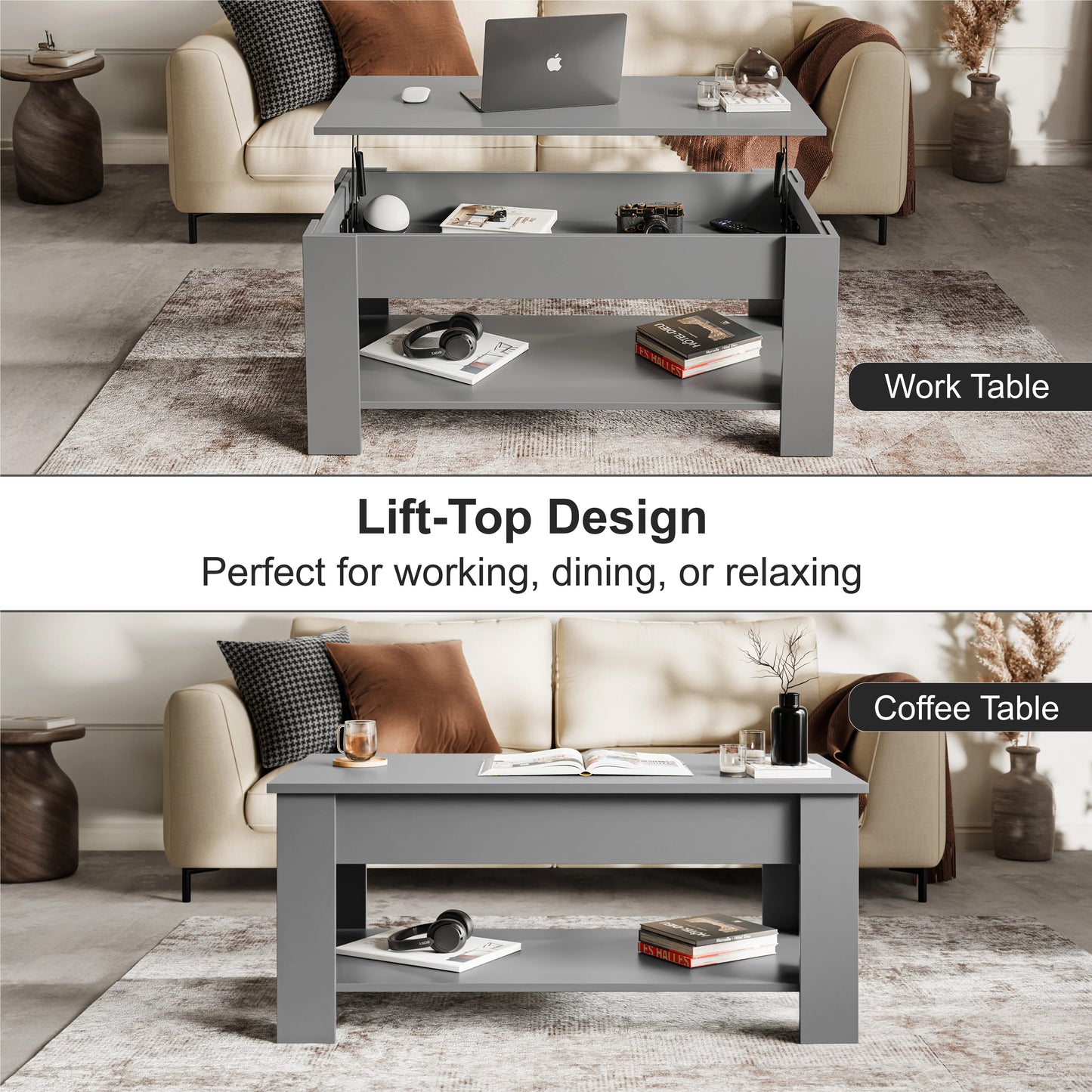 Lift top Coffee Table with Storage - Lift up Living Room Table 100cm