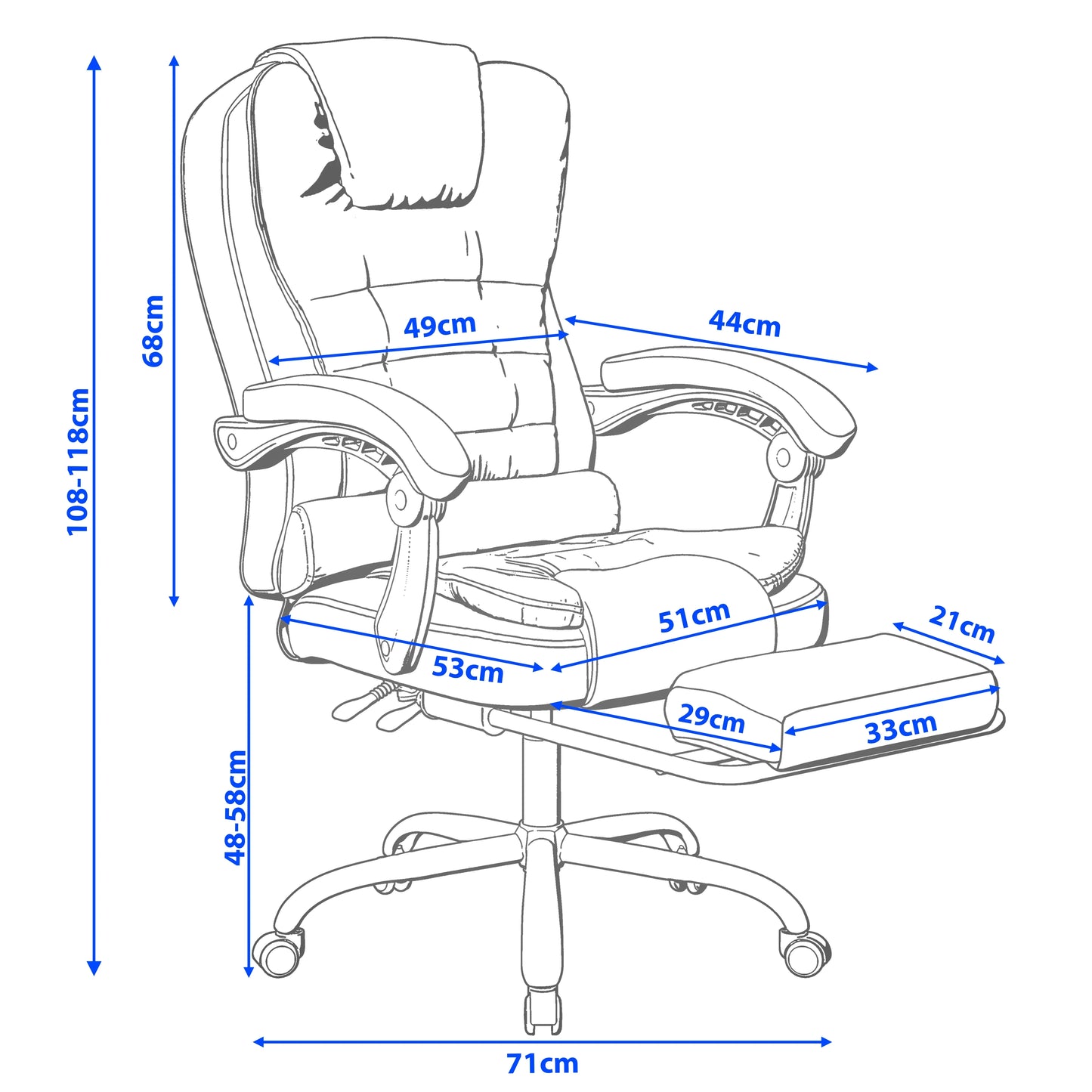Executive Office Chair With Footrest - Ergonomic Reclining Desk Chair