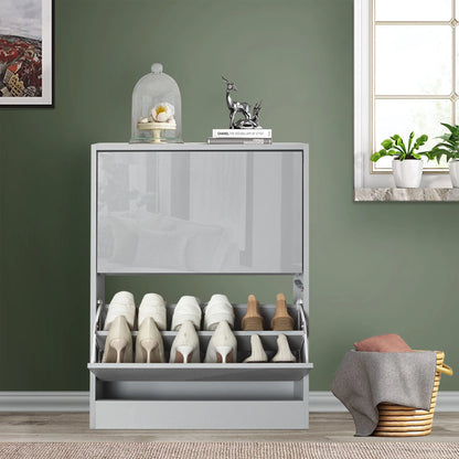 High Gloss 2 Door Shoe Cabinet | Slim Shoe Storage Unit