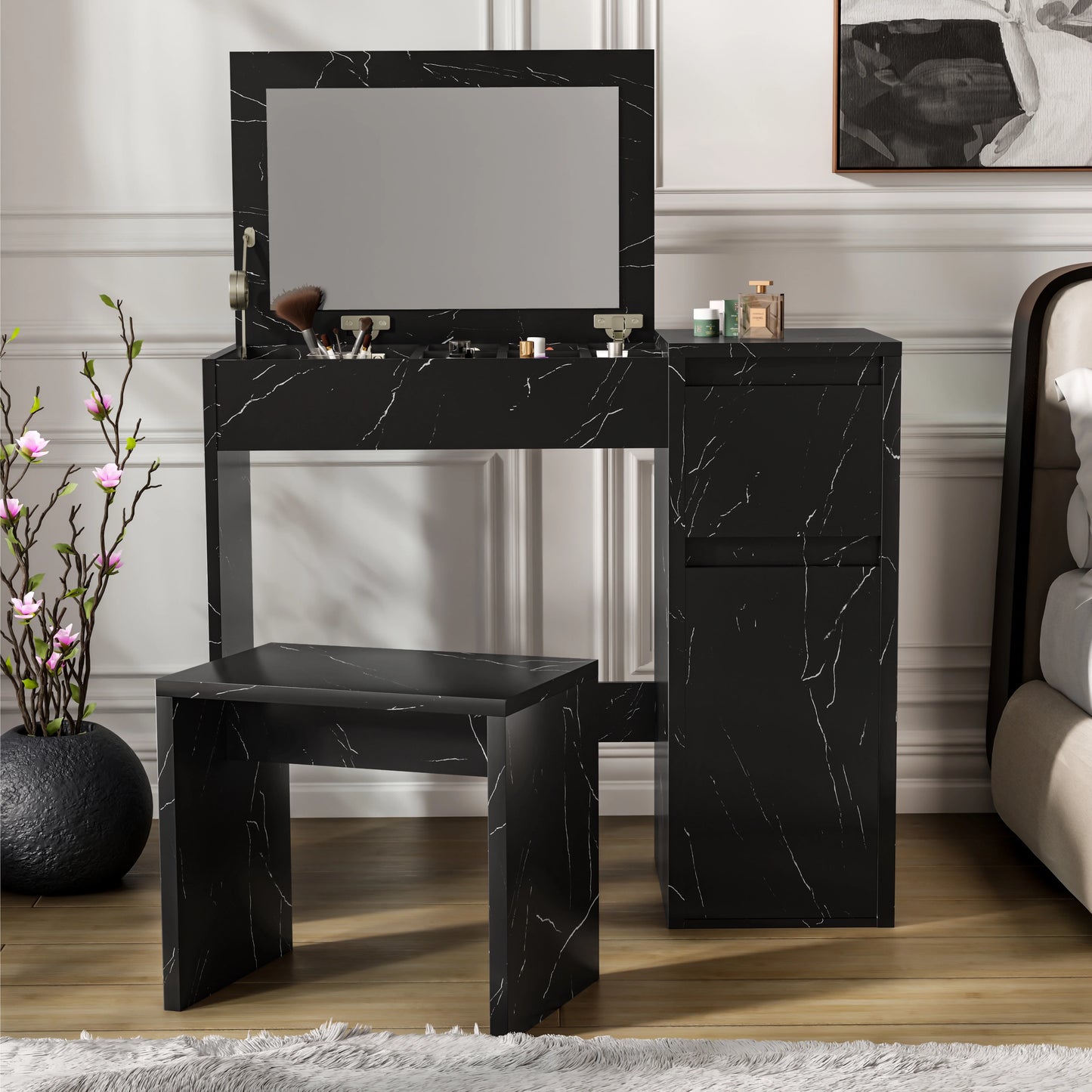 Dressing Table with Mirror and Storage - Makeup Vanity Desk for Girls