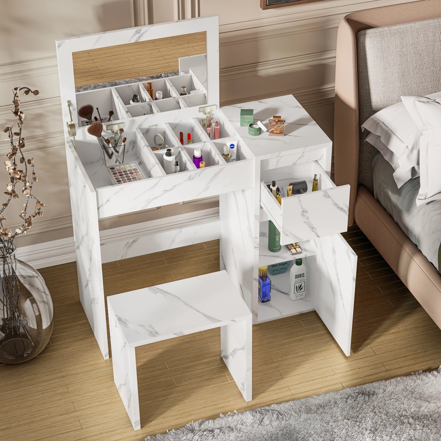 Dressing Table with Mirror and Storage - Makeup Vanity Desk for Girls