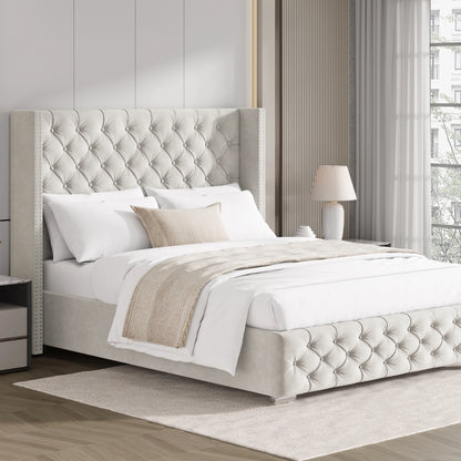 Cross Pattern Velvet Ottoman Storage Bed - Winged Bed Frame