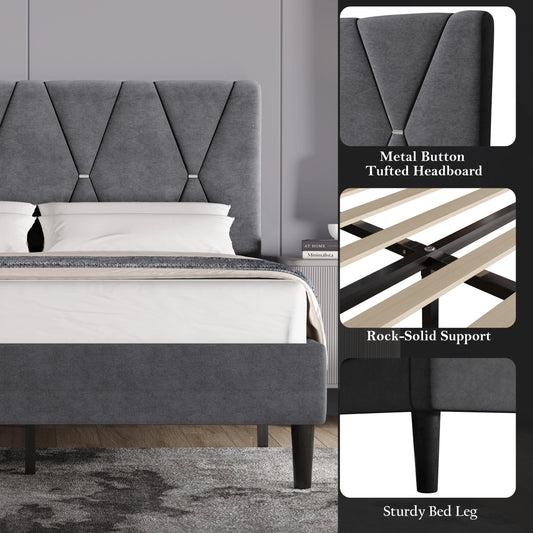 Velvet Upholstered Bed Frame Double & King Size with Headboard