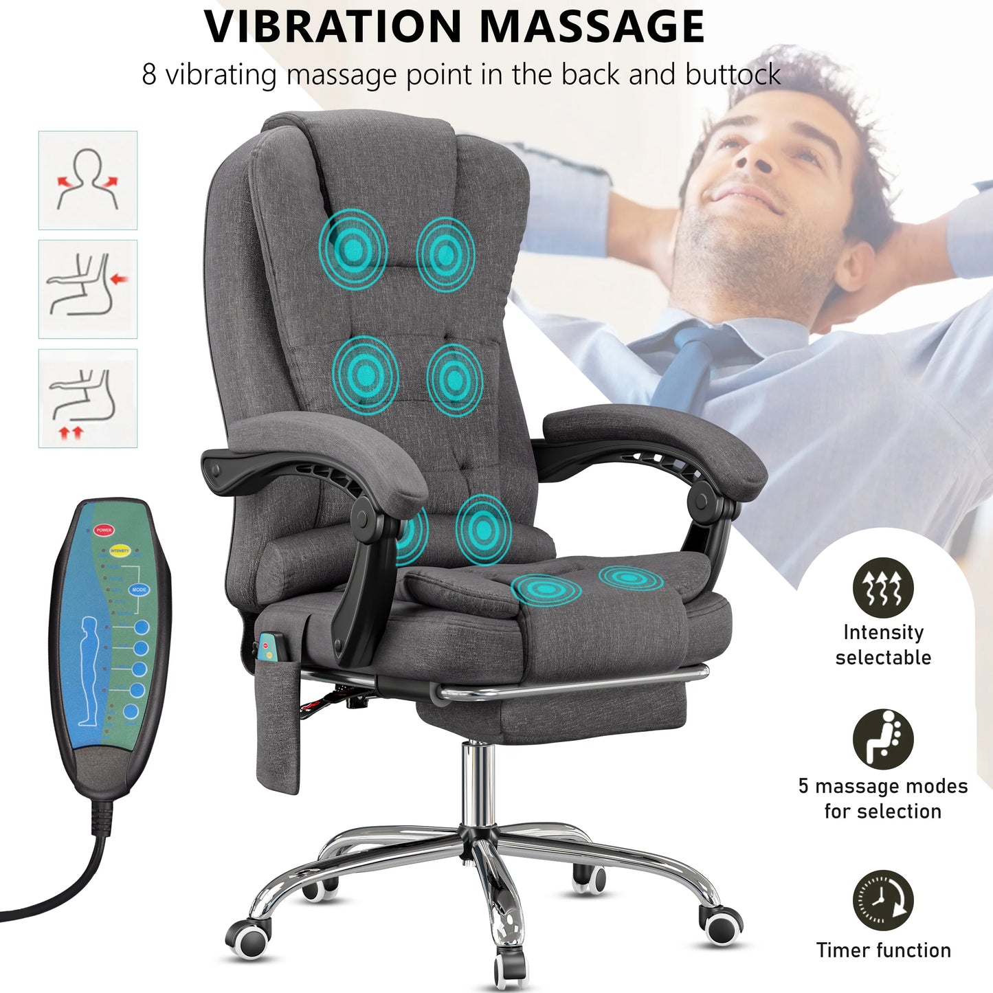 Massage Office Chair with Footrest - Ergonomic Desk Chair