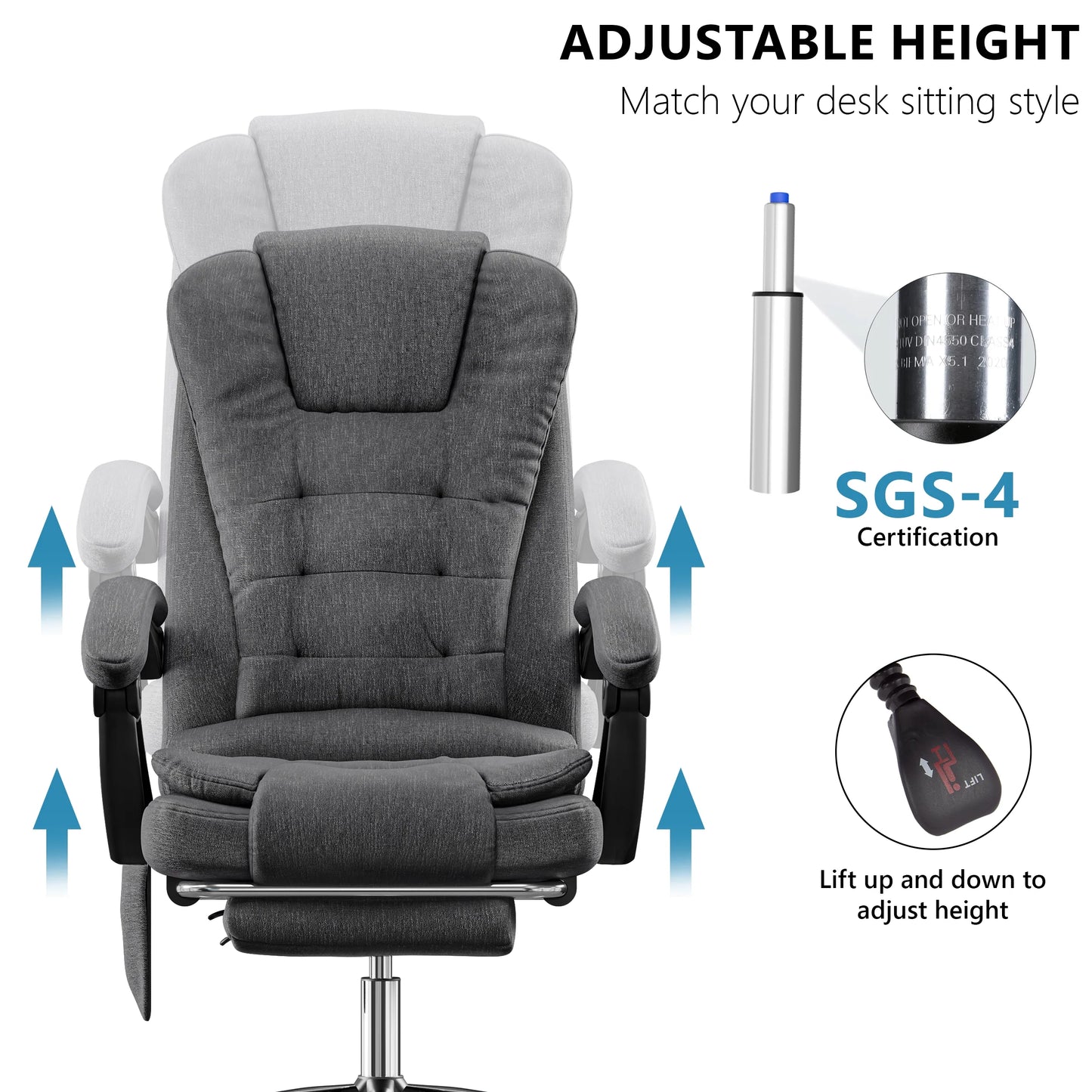 Massage Office Chair with Footrest - Ergonomic Desk Chair