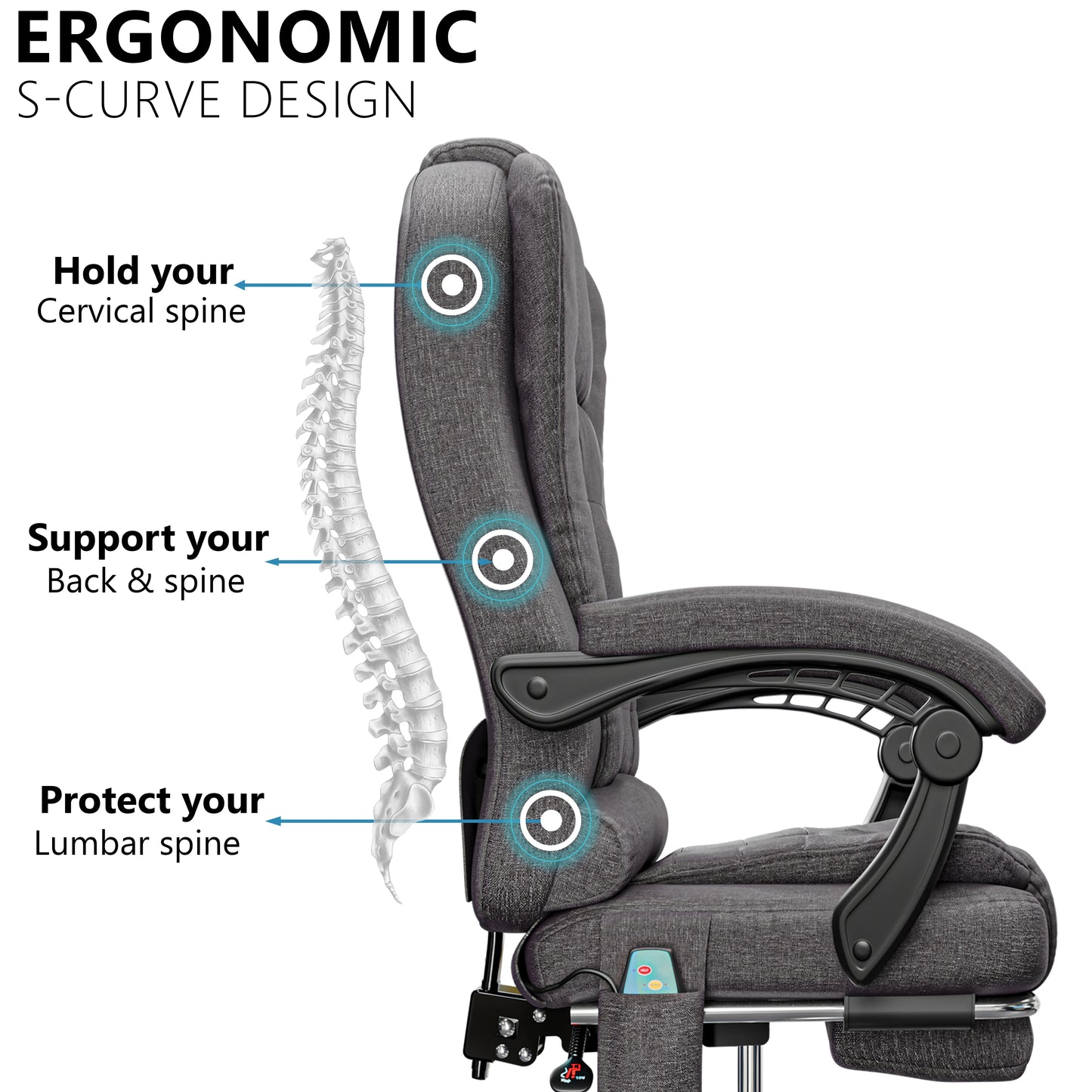 Massage Office Chair with Footrest - Ergonomic Desk Chair