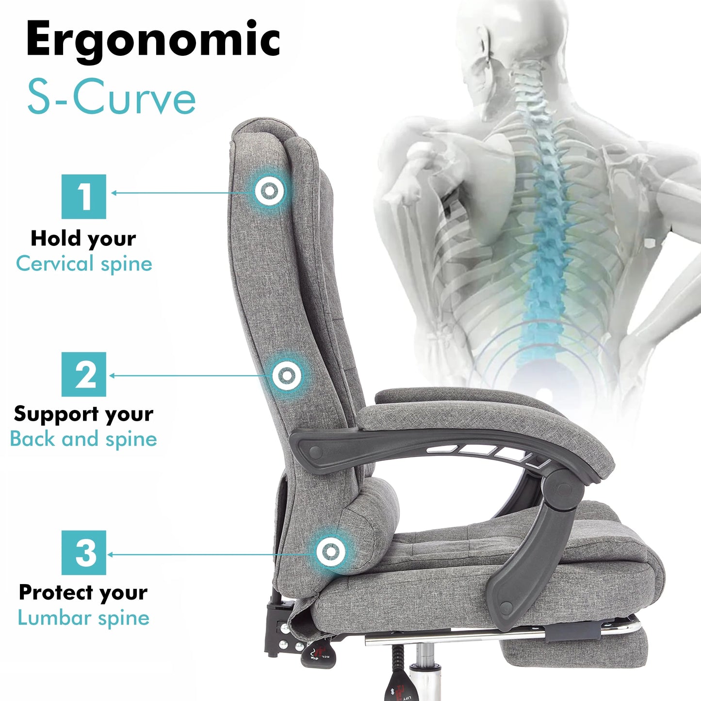 Executive Office Chair With Footrest - Ergonomic Reclining Desk Chair