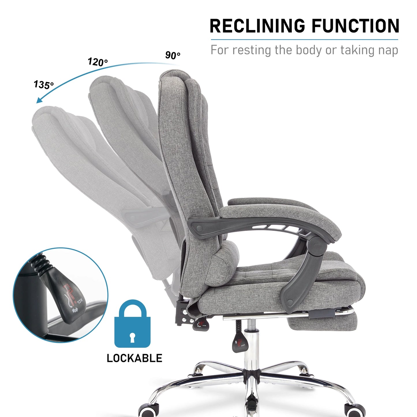 Executive Office Chair With Footrest - Ergonomic Reclining Desk Chair