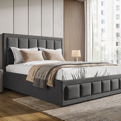 Linen Ottoman Bed Frame - End Lift Ottoman Storage Bed