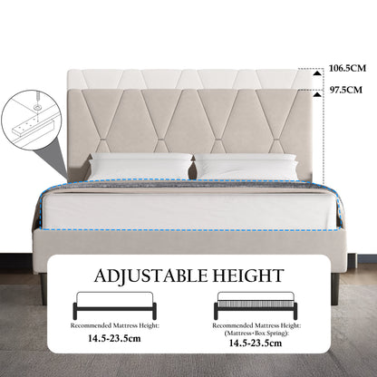 Velvet Upholstered Bed Frame Double & King Size with Headboard