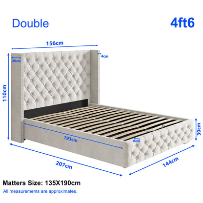Cross Pattern Velvet Ottoman Storage Bed - Winged Bed Frame